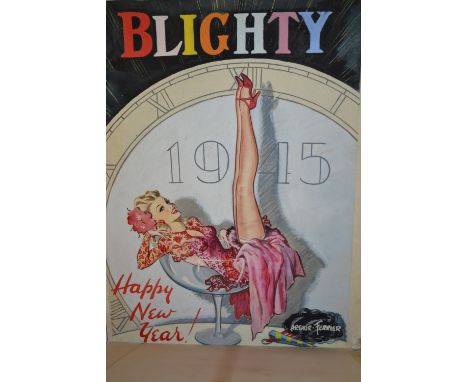 Arthur Ferriie, mixed media, art work study for Blighty, 1945 ' Happy New Year ' front cover, signed, 19.5ins x 14ins, unfram