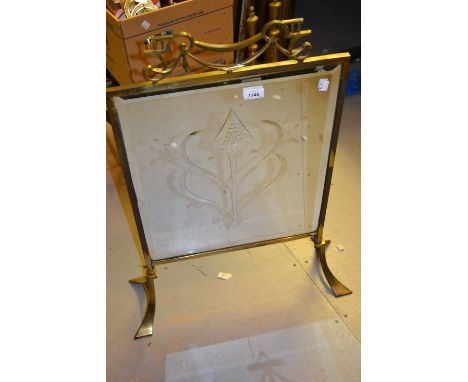 Edwardian brass firescreen with etched mirrored panel insert