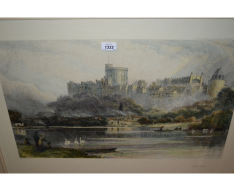 Large coloured etching of Windsor Castle, 20ins x 20ins