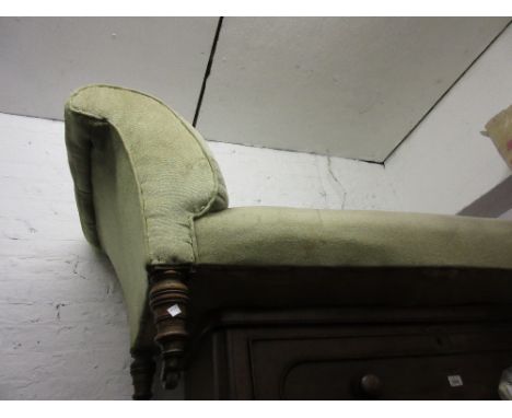 Late 19th Century button upholstered chaise longue on turned tapering supports with brass and ceramic casters