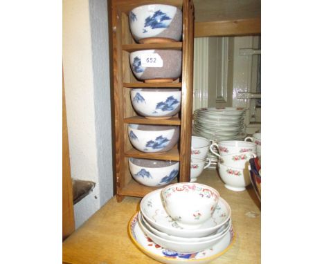 Set of five Chinese provincial pottery bowls housed in a wooden case, together with a tea bowl and various saucers