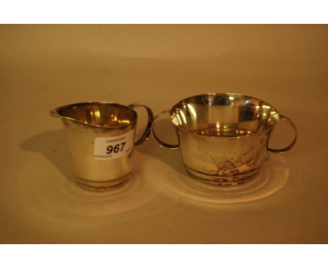 Chester silver Art Deco cream jug and matching two handled sugar bowl