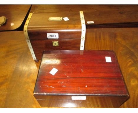 Early 20th Century dome top tea caddy with two division interior and a faux rosewood work box