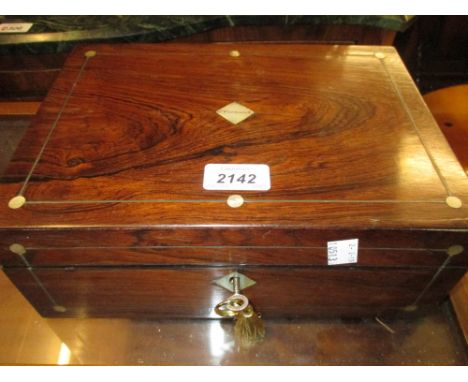 19th Century rosewood mother of pearl inlaid work box with fitted interior