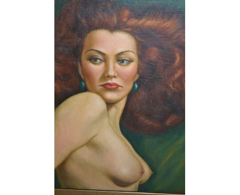 F. Rickards, oil on canvas, half length portrait of a nude female, signed, in a gilt frame, 18ins x 14ins