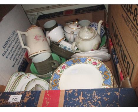 Box containing a quantity of various teaware, plates, saucers etc.