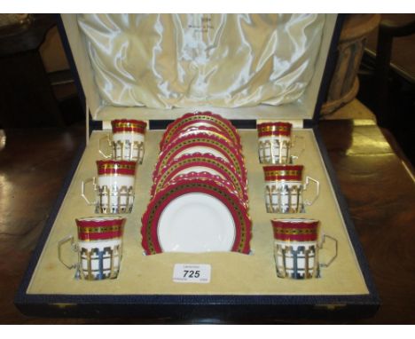 Ainsley silver mounted set of coffee cans and saucers in fitted box by Walker & Hall
