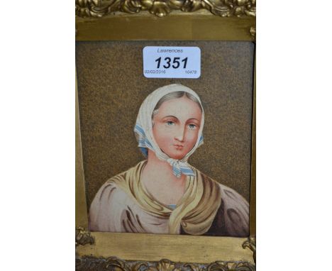 19th Century gilt framed head and shoulder portrait of a girl in a gilt frame, 6ins x 4ins