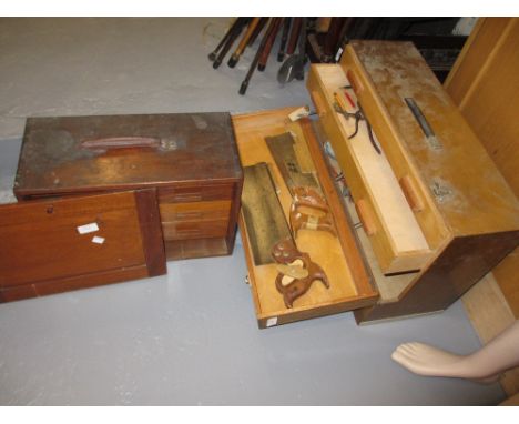 Two 20th Century tool boxes with a small quantity of various tools