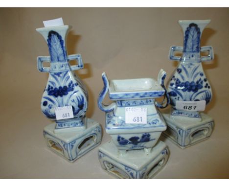 Chinese blue and white floral painted porcelain vase garniture