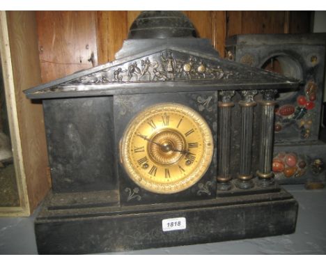 Large 19th Century black slate mantel clock (a/f), similar clock case and other various mantel clocks etc in need of repairs
