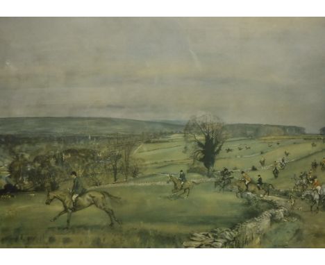 AFTER LIONEL EDWARDS "The Beaufort Hunt", and AFTER MICHAEL LYNE "Hunt going through fields" signed print, together with two 