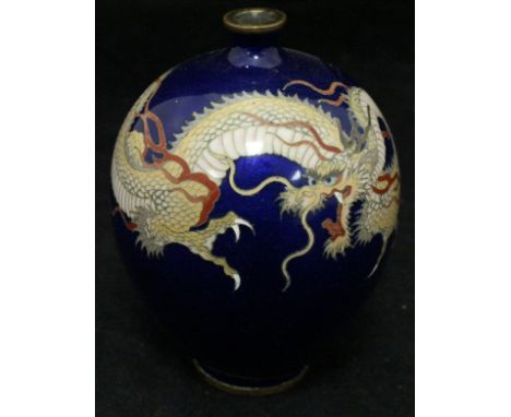 A circa 1900 cloisonne vase with three-toed dragon decoration on a blue ground CONDITION REPORTS Light scratches to the body 