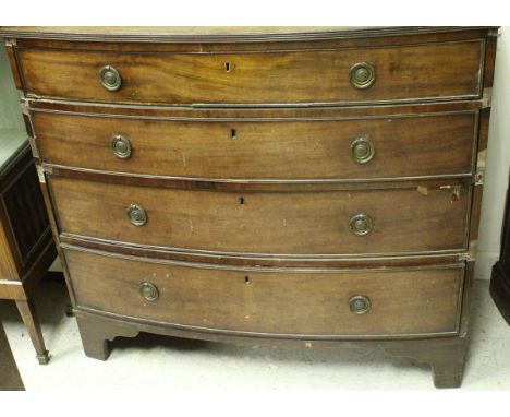A 19th Century mahogany bow fronted chest of four drawers, to bracket feet