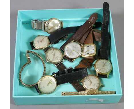 Ten manual wristwatches mainly gold capped including Accurist, Lanco and Oris etc.