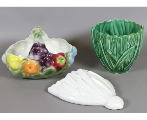 A Sylvac wall pocket and small planter and a Crown Windsor basket.