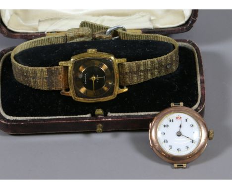 A ladies 9 carat gold cased Rolex wristwatch head dated for 1920, along with a Sekonda manual dress watch in gold capped case