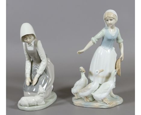 A Nao figure of a kneeling shepherdess and another similar.