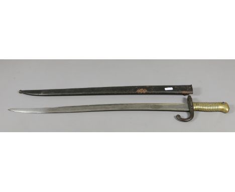 A French Chassepot M1866 sword bayonet and scabbard dated 1868.