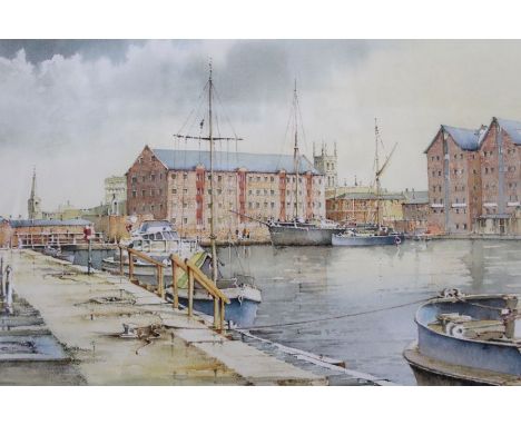 A limited edition print of Gloucester docks. K.W Burton.