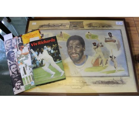 A limited edition colour print, Vivian Richards (Antigua, Somerset, and West Indies) signed colour cricket print 109 of 500, 