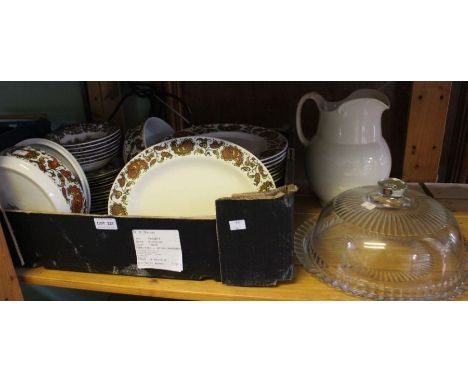 A part Midwinter Dinner service, Baroque patterned , glass cake cover, etc