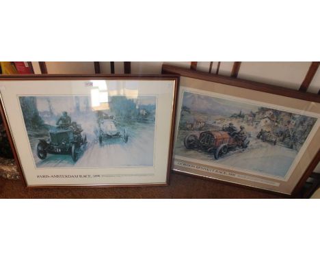 A Gordon Bennett 1905 framed racing print, together with a Paris - Amsterdam racing print, framed
