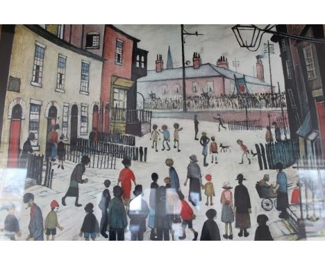 After L S Lowry, A Procession, colour print, framed and glazed