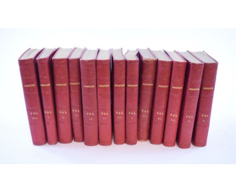 The Handy-Volume Shakespeare, Bradbery, Agnew, & Co., 13 vols, a coopered barrel, a miner's oil lamp, and other items (box)