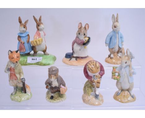 A Beswick Beatrix Potter figure, Peter Digging, two others, Hunca Munca, Style Two, and Flopsy and Benjamin Bunny, all BP-11a