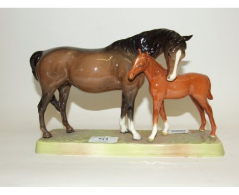 A Beswick Mare and Foal, brown mare and chestnut foal, 1811, gloss