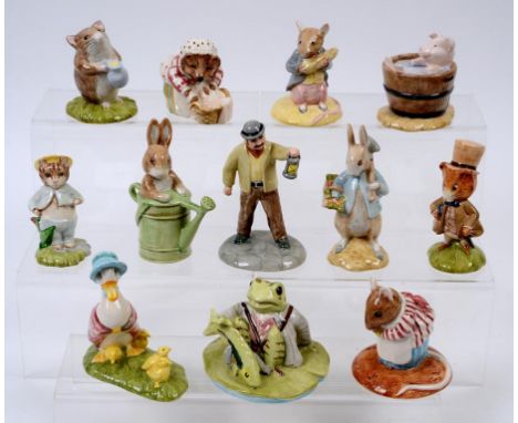 Twelve Beswick Beatrix Potter figures, including Johnny Town-mouse Eating Corn, and Jeremy Fisher Catches a Fish, full V cut 