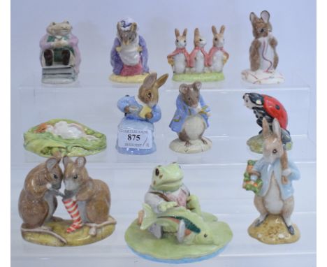 A Beswick Beatrix Potter figure, Jeremy Fisher Catches a Fish, full V cut through lily pad, another, Peter Rabbit Gardening, 