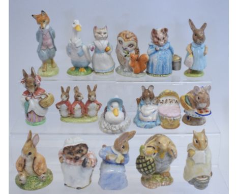 Sixteen Beswick Beatrix Potter figures, including Benjamin Sat on a Bank, head down, and Chippy Hackee, all BP-3b (16)   Cond