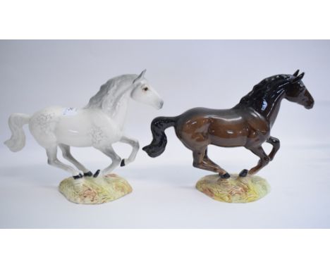 A Beswick Galloping Horse, grey, 1374 (restored), and another, brown, (ears restored), both gloss (2)