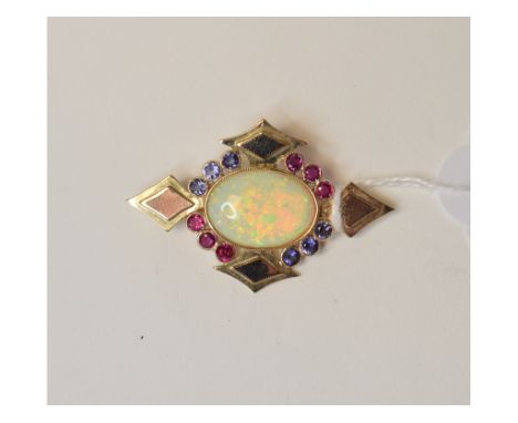 A 9ct gold, opal, sapphire and diamond brooch