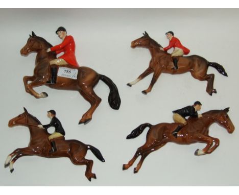 A Beswick Huntsman wall plaque, 1505, and three others, Taking Off, 1513 (chip to horse's ear probably production), Landing, 