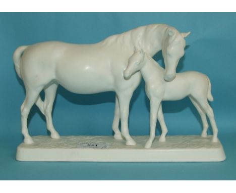 A Beswick Mare and Foal, white, 1811, and another similar group, 2nd version, white, 953 (firing crack), both matt (2)