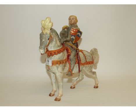 A Beswick Knight in Armour (The Earl of Warwick), 1145, unmarked, gloss (one of horse's legs restored)