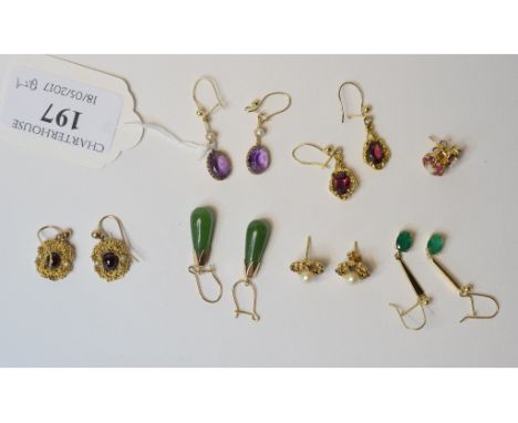 A pair of emerald drop earrings, and other earrings