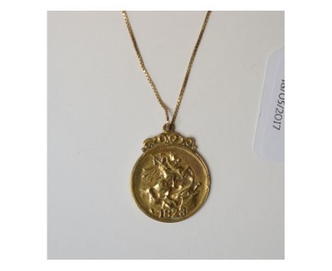 A pendant, in the form of a George IV medallion, on a 9ct gold chain   Condition report  Condition report by NGChain is appro