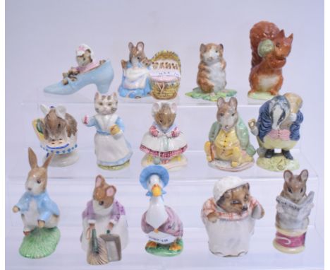 A Beswick Beatrix Potter figure, Jemima Puddle-duck, BP-2, Tommy Brock, 1st version, spade handle repaired, BP-2, and twelve 