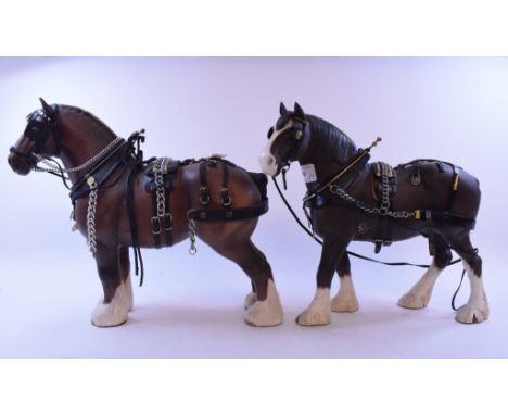 A Beswick horse, Burnham Beauty, harnessed, 2309, and a Clydesdale, with working harness, 2465, (leg damaged) both brown and 