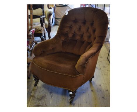 A Victorian button back nursing chair, an American rocking chair, and seven other chairs (9)
