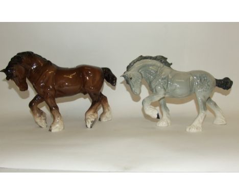 A Beswick Large Action Shire Horse, brown, 2537, another Shire horse, Spirit of Earth, grey, 2914, a Shire Mare, lying, brown