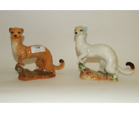 A Beswick Stoat, white, 1021 and another, tan, 1021, both gloss (both restored) (2)