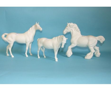 A Beswick Swish Tail Horse, 1st version, 1182, and seven other similar horses, all white and matt (8)   Condition report  Rep