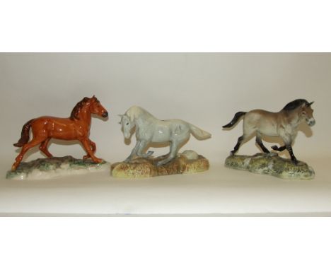 A John Beswick Wild Horse, Przewalski, 2005, another, Camargue, 2005, and another, Mustang, 2007 (3)