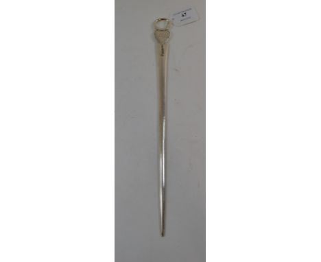A silver meat skewer, with a heart finial and ring end, London 1784, approx. 3.4 ozt   Condition report  Report by GHSome sma