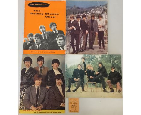 ROLLING STONES PROGRAMMES, TICKET STUB, CUTTINGS. To include three original programmes, one ticket stub for the 29th May 1964